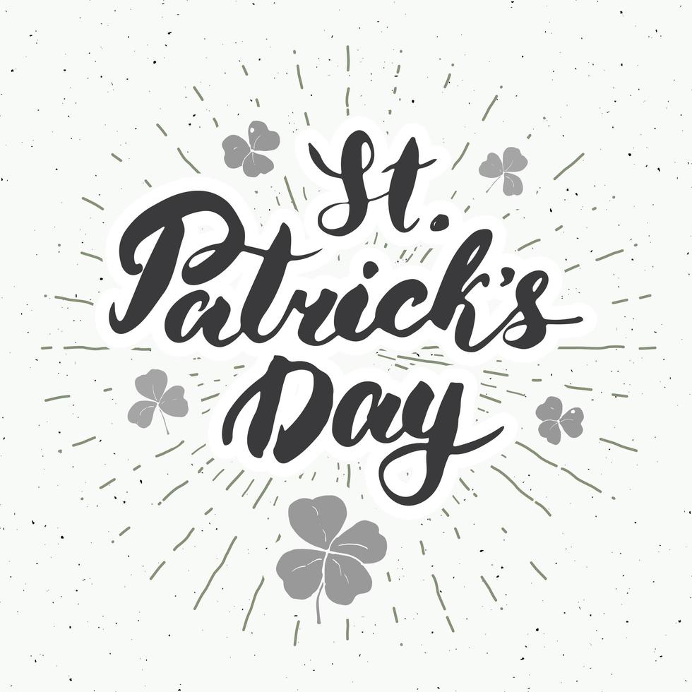 Feliz día de San Patricio, tarjeta de felicitación vintage, letras a mano, vacaciones irlandesas con textura grunge diseño retro ilustración vectorial vector