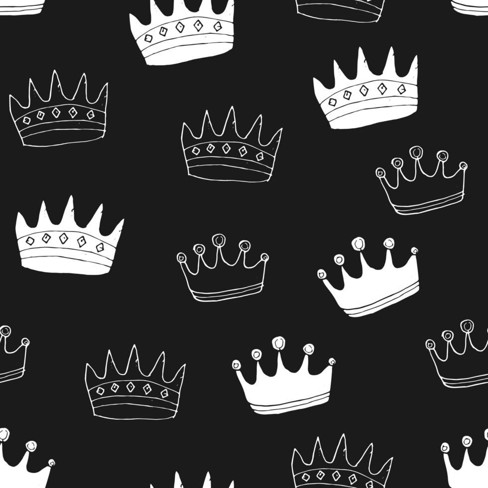 Crown Seamless Pattern, hand drawn royal doodles background, Vector ...