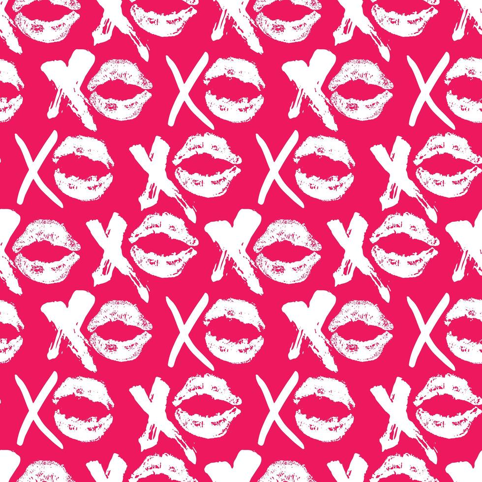 XOXO brush lettering signs seamless pattern, Grunge calligraphic hugs and kisses Phrase, Internet slang abbreviation XOXO symbols, vector illustration isolated on white background