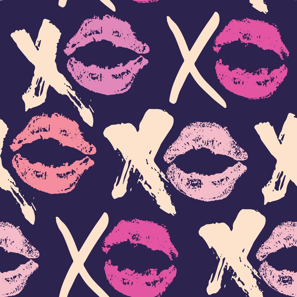 XOXO brush lettering signs seamless pattern, Grunge calligraphic hugs and kisses Phrase, Internet slang abbreviation XOXO symbols, vector illustration isolated on white background