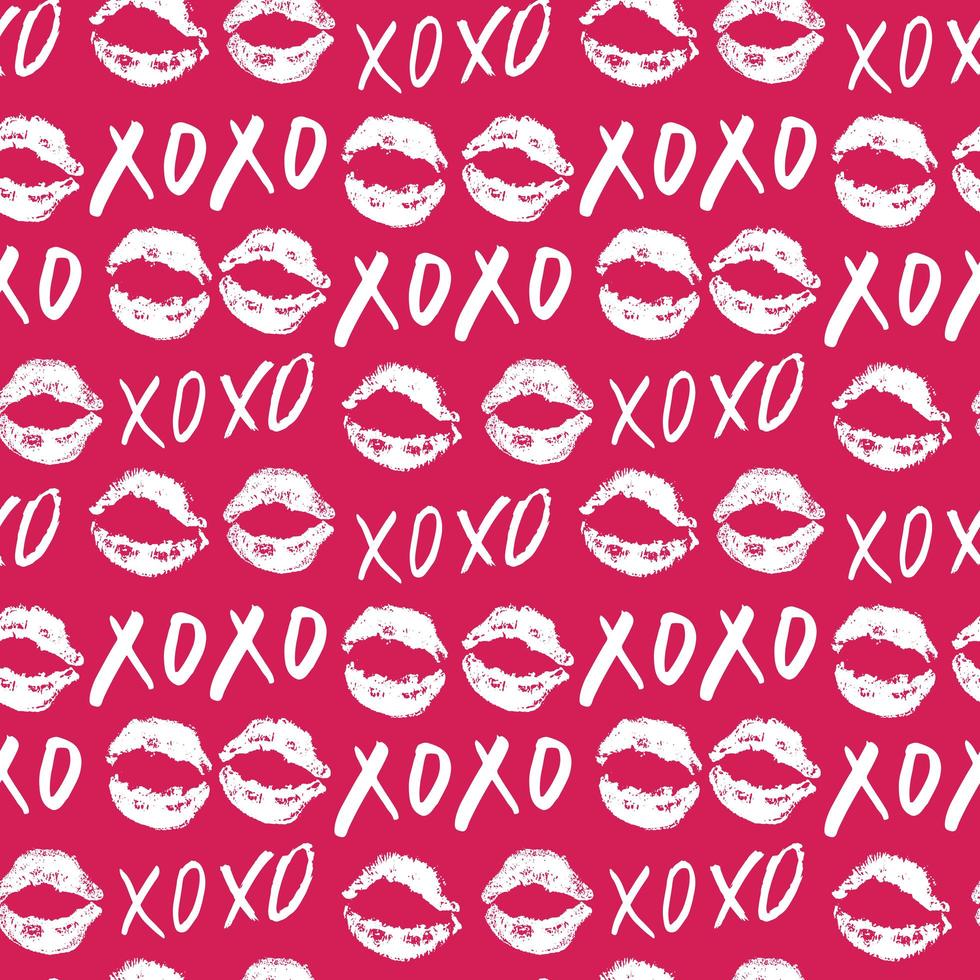 XOXO brush lettering signs seamless pattern, Grunge calligraphic hugs and kisses Phrase, Internet slang abbreviation XOXO symbols, vector illustration isolated on white background