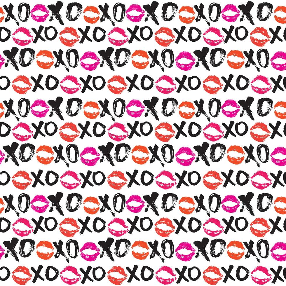 XOXO brush lettering signs seamless pattern, Grunge calligraphic hugs and kisses Phrase, Internet slang abbreviation XOXO symbols, vector illustration isolated on white background