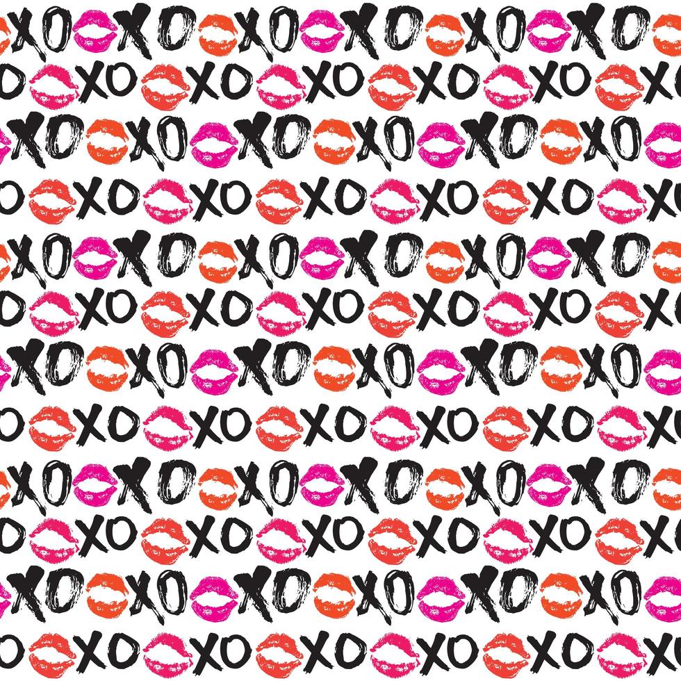 Xoxo cepillo letras signos de patrones sin fisuras, frase caligráfica de abrazos y besos de grunge, abreviatura de jerga de Internet símbolos xoxo, ilustración vectorial aislado sobre fondo blanco vector