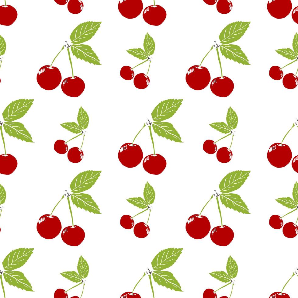 Patrón sin fisuras de fondo de fruta con ilustración de vector de cereza boceto dibujado a mano