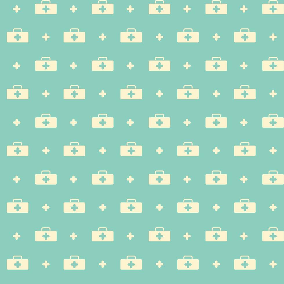 Medicine chest and cross icon seamless pattern. Background with first aid kit for healthcare center medical facility, pharmacy or support service vector