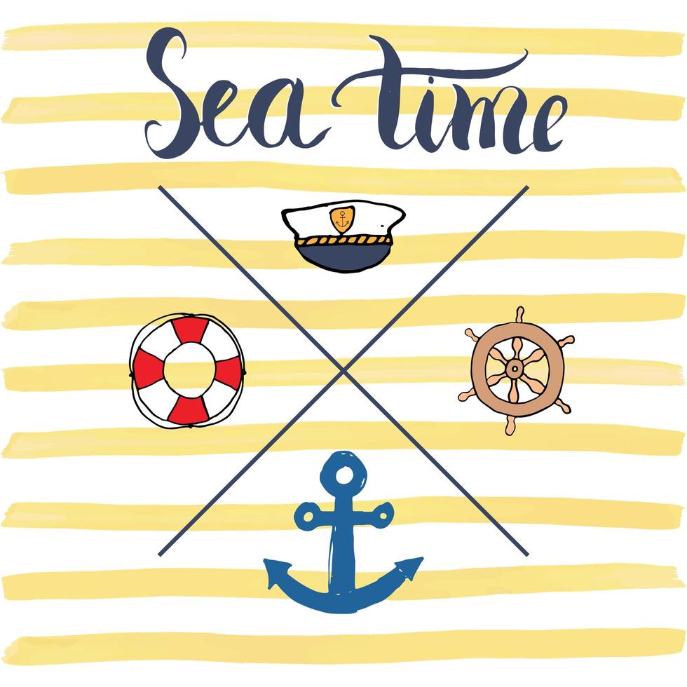 Summer Vector Illustration, Anchor, Navy objects and Lettering.