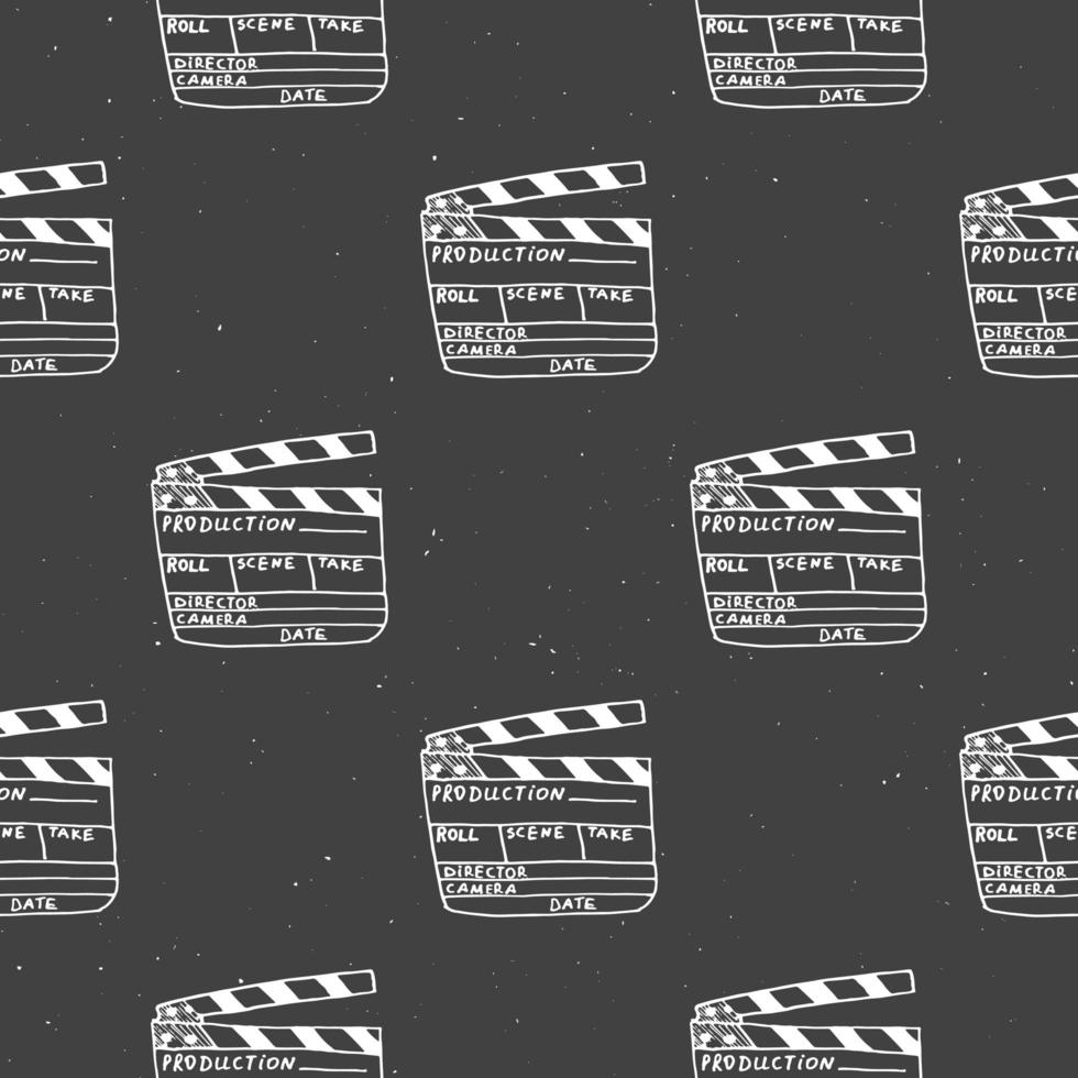 Clapperboard seamless pattern, vintage handdrawn sketch, retro movie industry, vector illustration