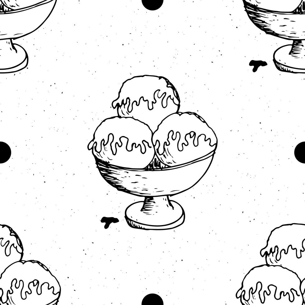 Boceto dibujado a mano de patrones sin fisuras de helado, fondo, ilustración de vector de diseño de tipografía