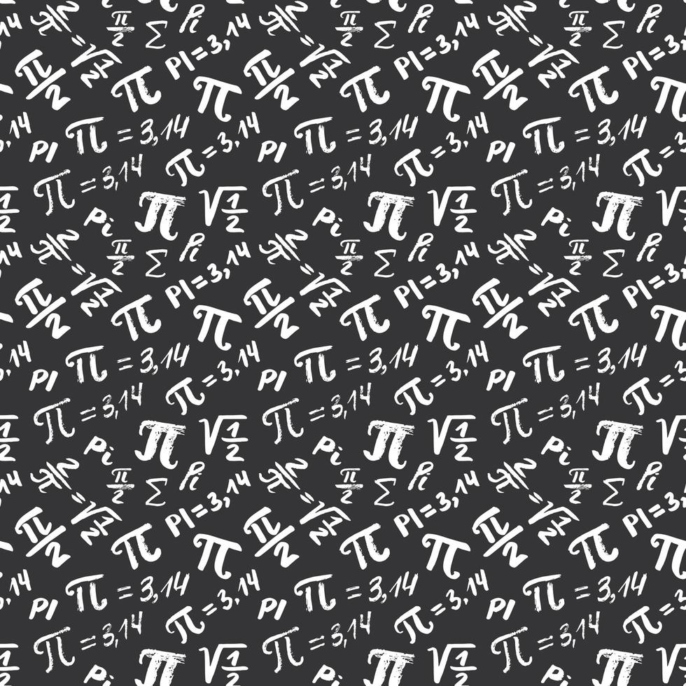 Pi symbol seamless pattern vector illustration. Hand drawn sketched Grunge mathematical signs and formulas, Vector illustration