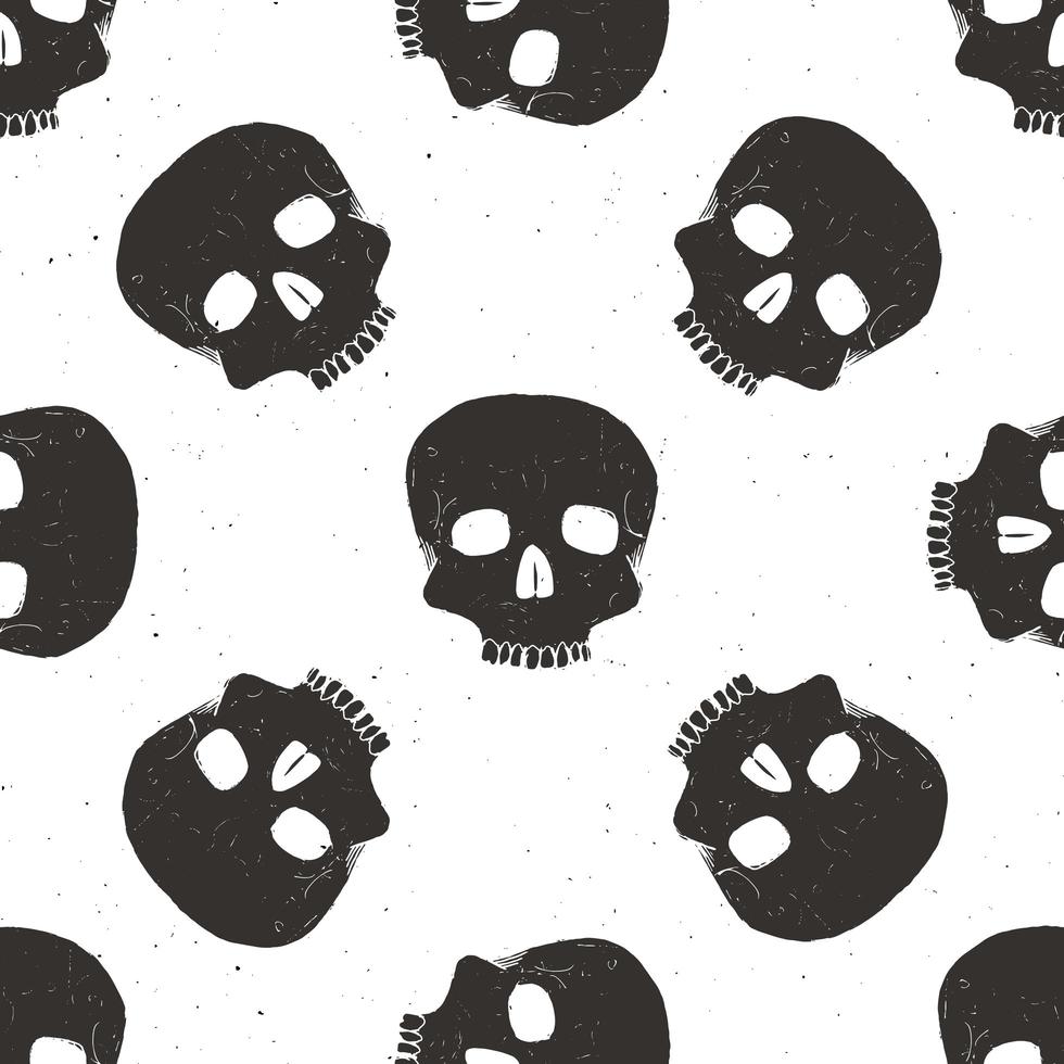 Skull seamless pattern, hand drawn sketch vector illustration