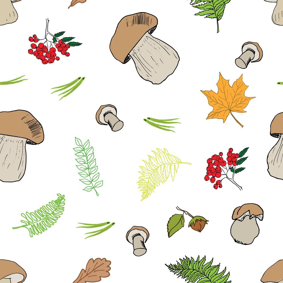 Mushroom hand drawn sketch Seamless Pattern. Vector Illustration