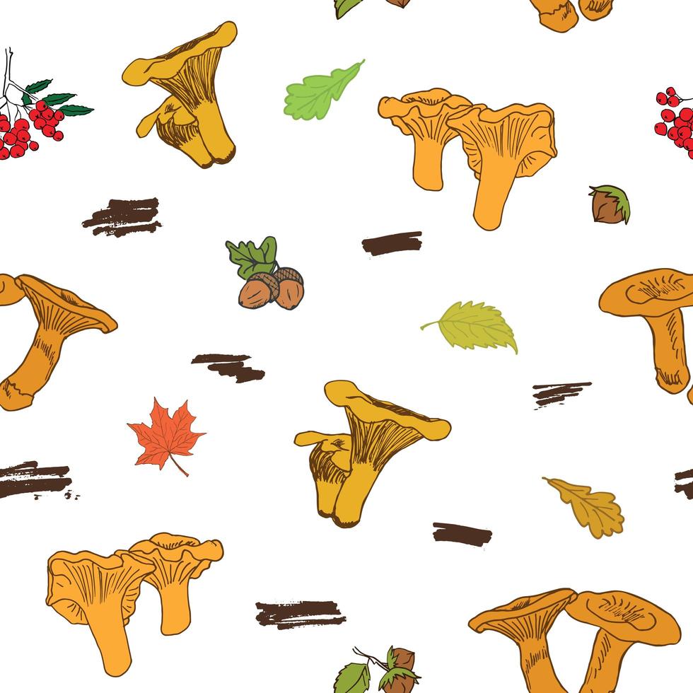 Mushroom hand drawn sketch Seamless Pattern. Vector Illustration.