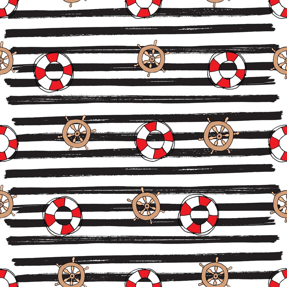 Nautical, Stereeng wheel, Seamless Pattern Vector Illustration.