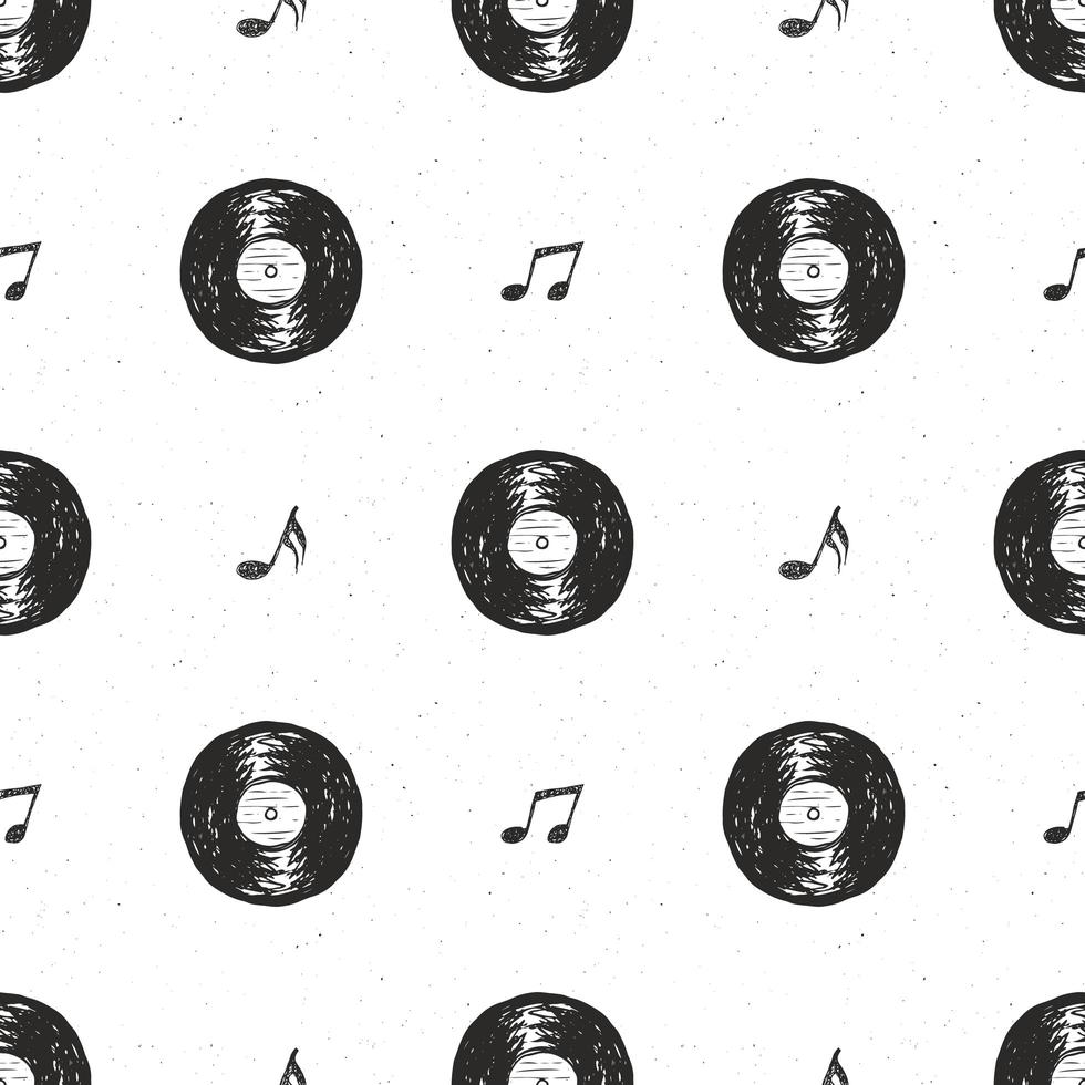 Vinyl record vintage seamless pattern hand drawn label sketch, grunge textured retro badge, typography design t-shirt print, vector illustration