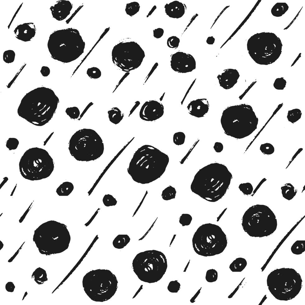 Hand drawn black brush circles and dots seamless pattern, vector illustration