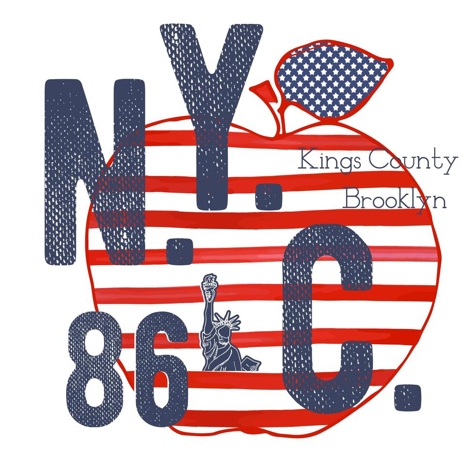 diseño de tipografía de camiseta, gráficos de impresión de Nueva York, ilustración vectorial tipográfica, diseño gráfico de Nueva York para impresión de etiquetas o camisetas, insignia, aplique vector