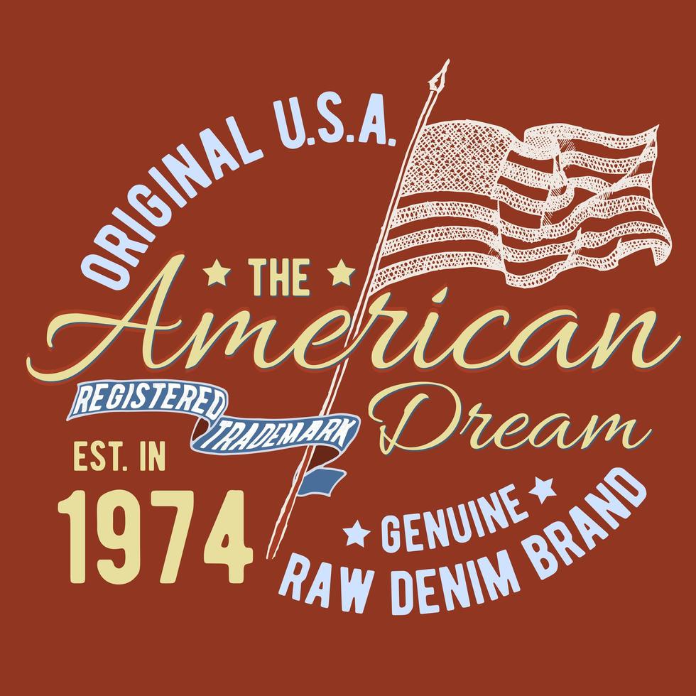T-shirt typography design, USA printing graphics, typographic american vector illustration, united states graphic design for label or t-shirt print, Badge, Applique