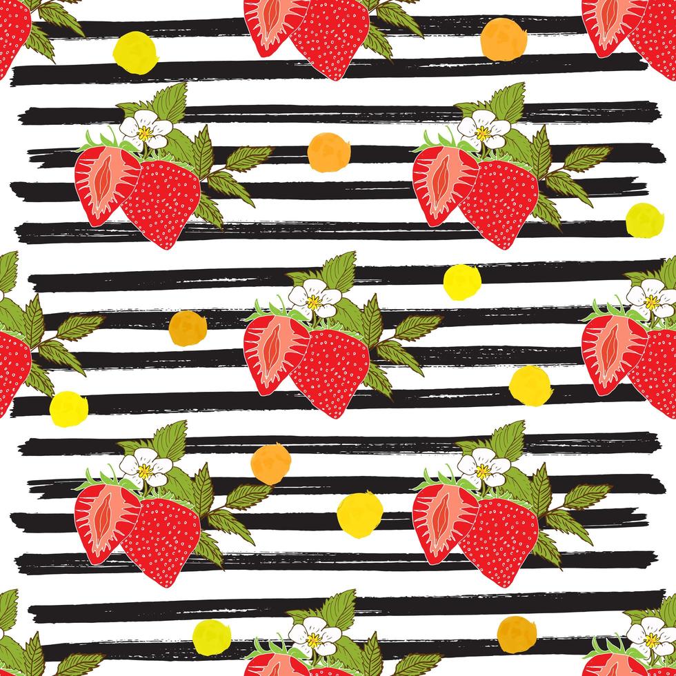 Strawberry hand drawn sketch striped Seamless Pattern. Vector Illustration.