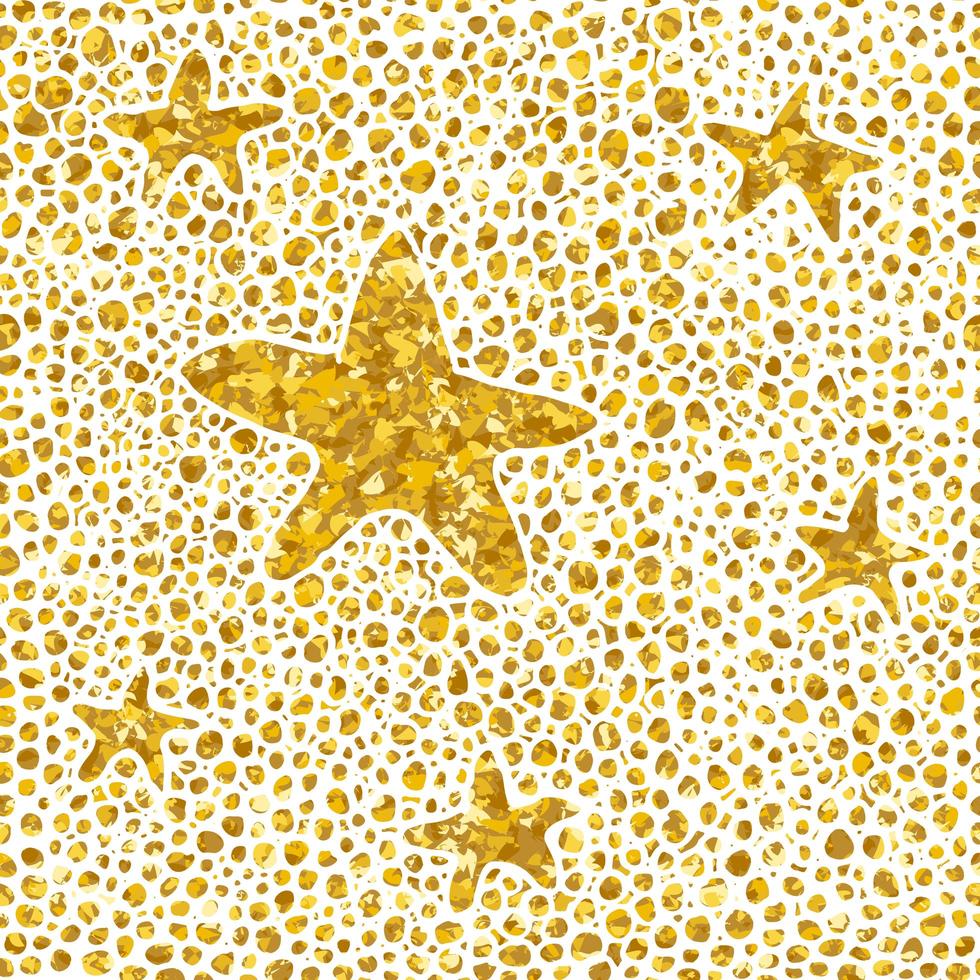 Hand drawn dotted seamless gold glitter pattern. brush stars and dots seamless pattern, vector illustration