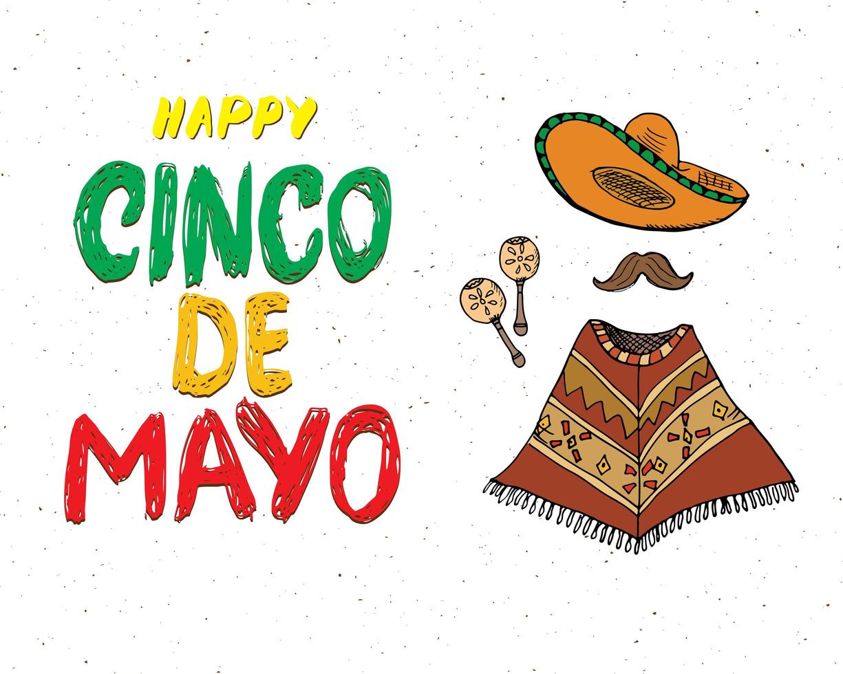 feliz cinco de mayo tarjeta de felicitación letras a mano. fiesta mexicana. ilustración vectorial aislado sobre fondo blanco. vector