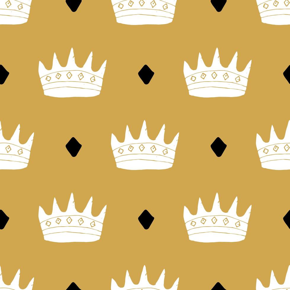 Crown Seamless Pattern, hand drawn royal doodles background, Vector Illustration