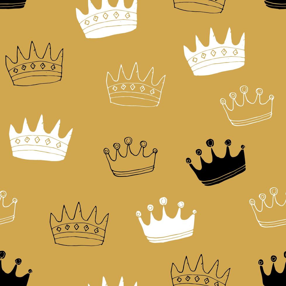 Crown Seamless Pattern, hand drawn royal doodles background, Vector Illustration