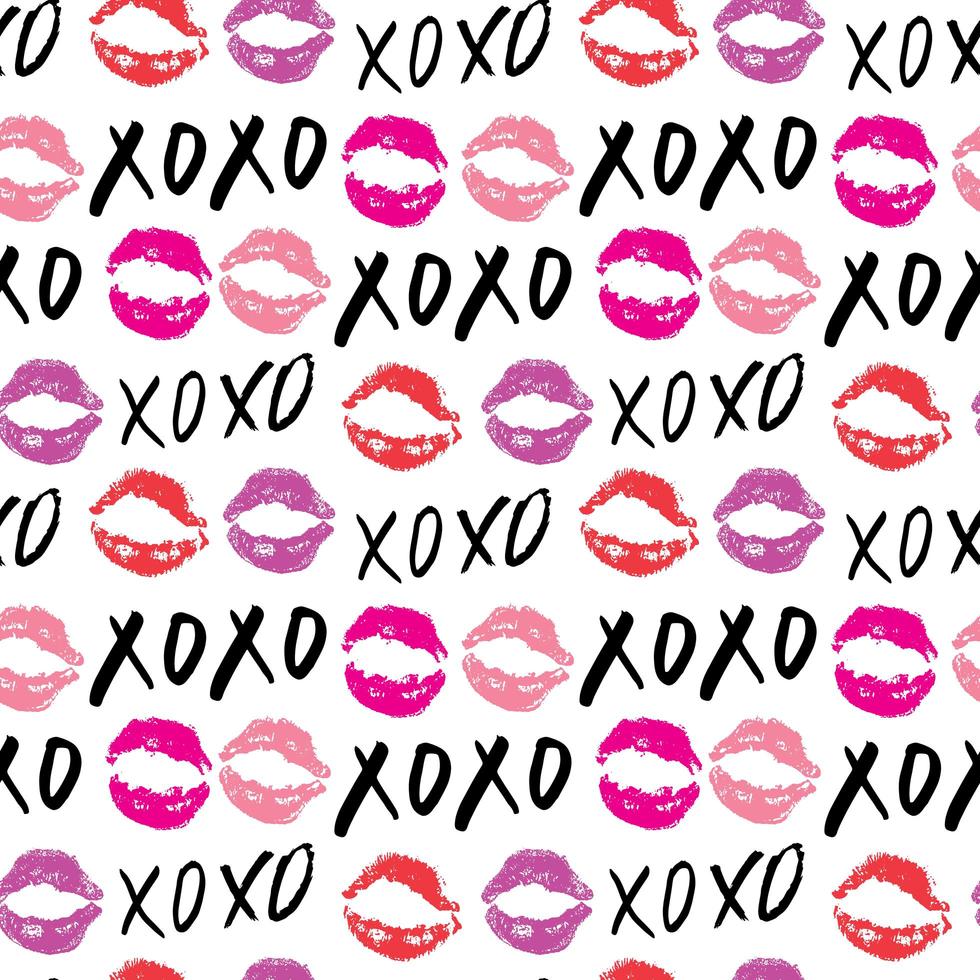 XOXO brush lettering signs seamless pattern, Grunge calligraphic hugs and kisses Phrase, Internet slang abbreviation XOXO symbols, vector illustration isolated on white background