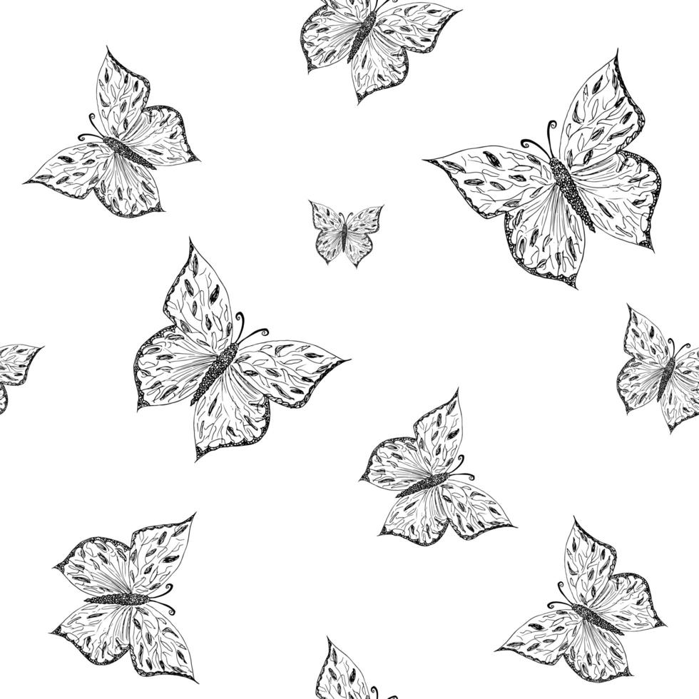 Butterfly seamless pattern. Ornamental hand drawn sketched vector illustration, isolated