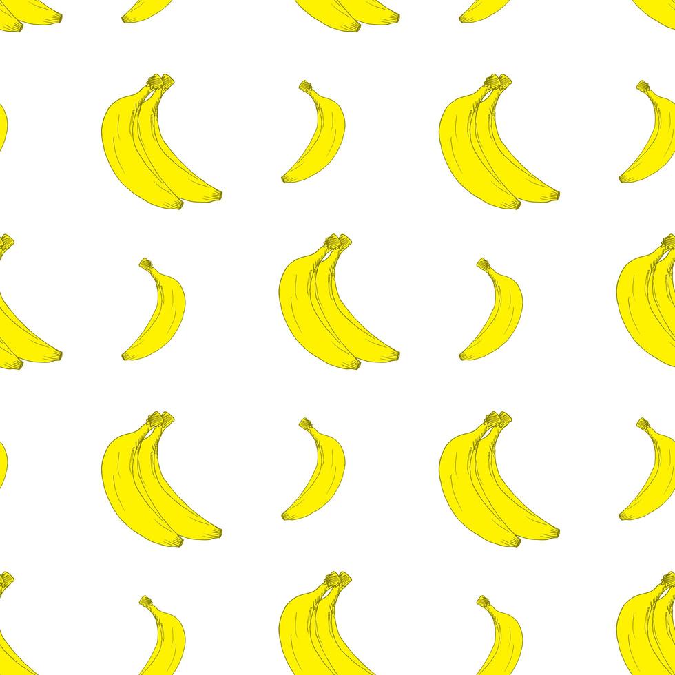 Patrón sin fisuras de fondo de fruta con ilustración de vector de plátano boceto dibujado a mano