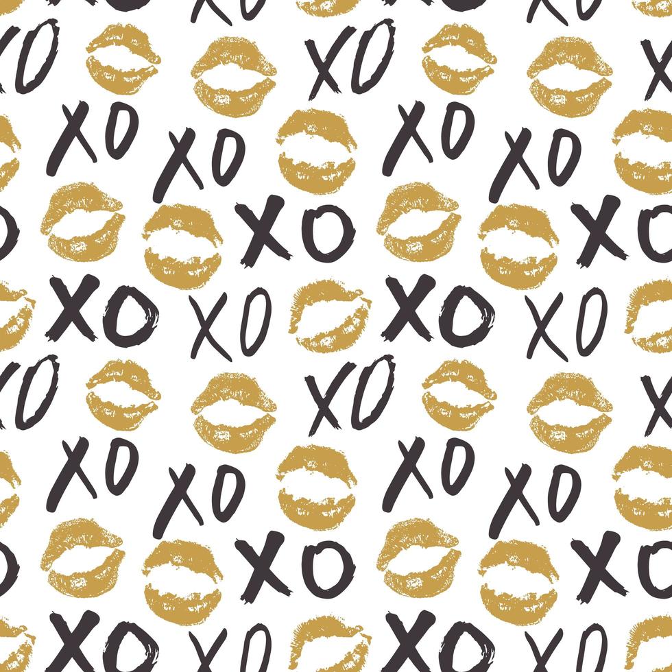 XOXO brush lettering signs seamless pattern, Grunge calligraphic hugs and kisses Phrase, Internet slang abbreviation XOXO symbols, vector illustration isolated on white background