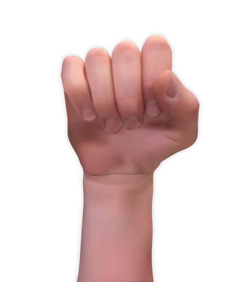 Realistic 3D Silhouette of a closed hand on White Background vector