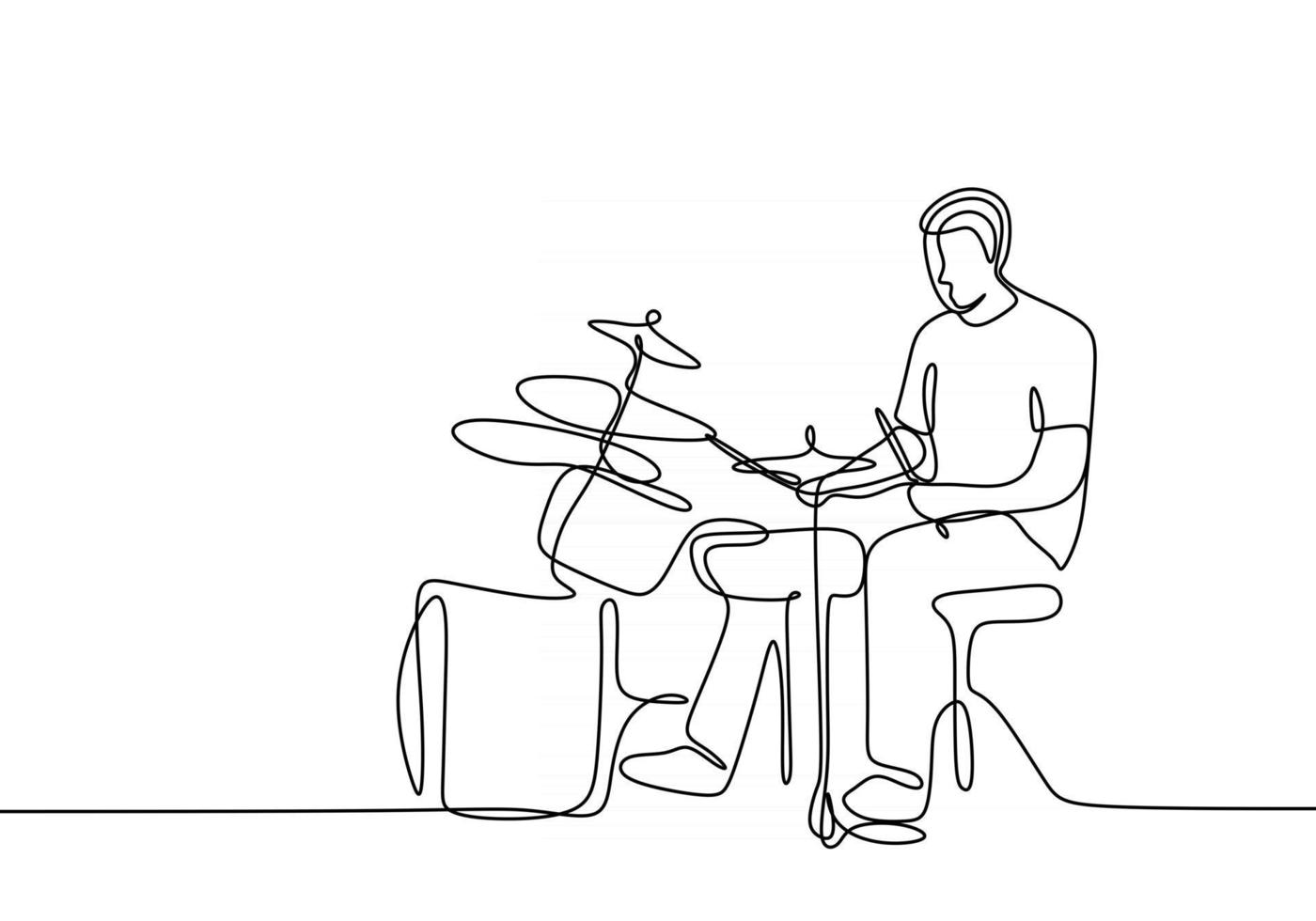 Continuous one line drawing of drummer vector