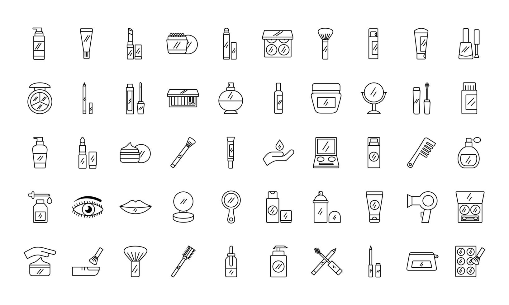 Paquete de cincuenta iconos de conjunto de cosméticos de maquillaje vector