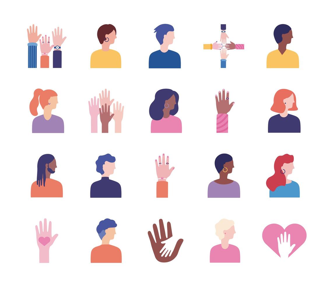 bundle of diversity people set icons vector