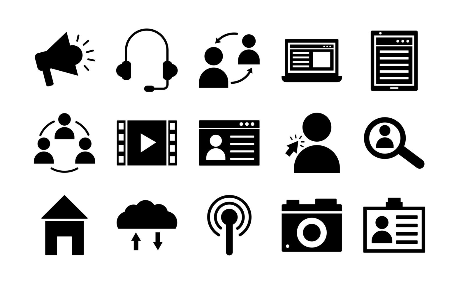 fifteen social media marketing set icons vector