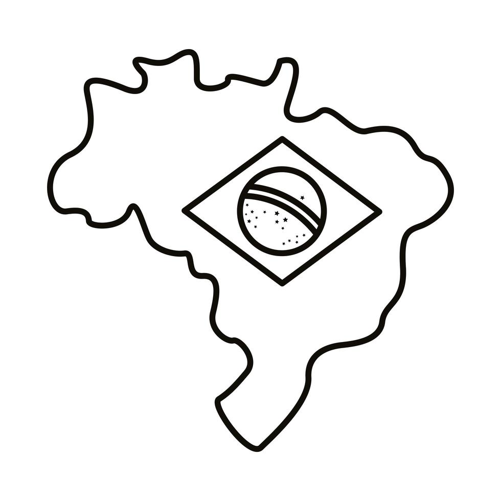 bandera de brasil en icono de estilo de línea de mapa vector