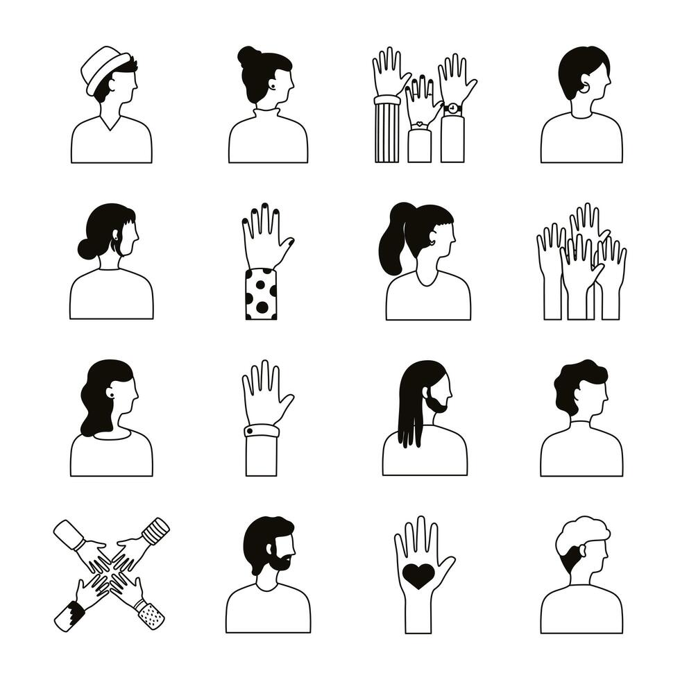 bundle of diversity people set icons vector