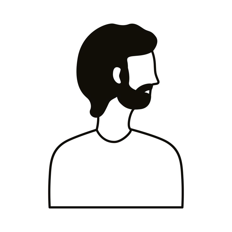 young man with beard profile avatar character line style icon vector