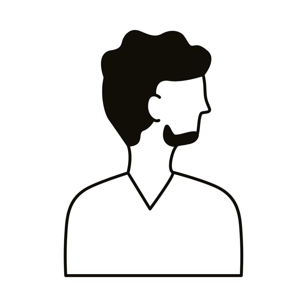 young man with beard profile avatar character line style icon vector