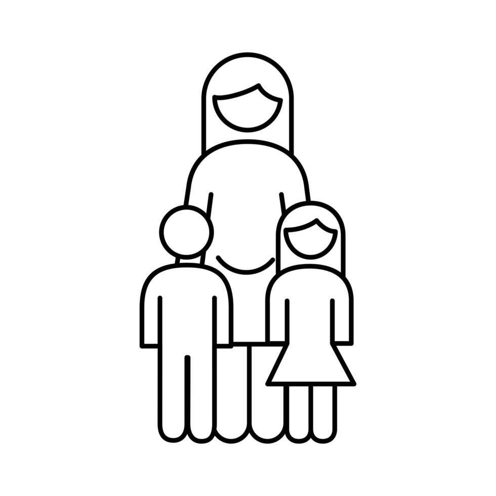 family mother with son and daughter line style icon vector