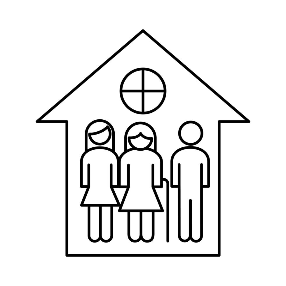 grandparents couple with son in house line style icon vector