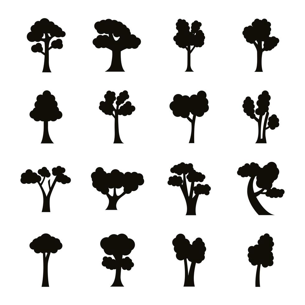 bundle of sixteen trees set collection icons vector