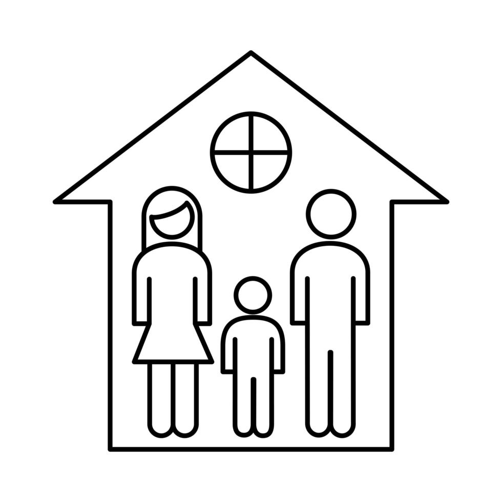 family parents couple with son figures in house line style icon vector