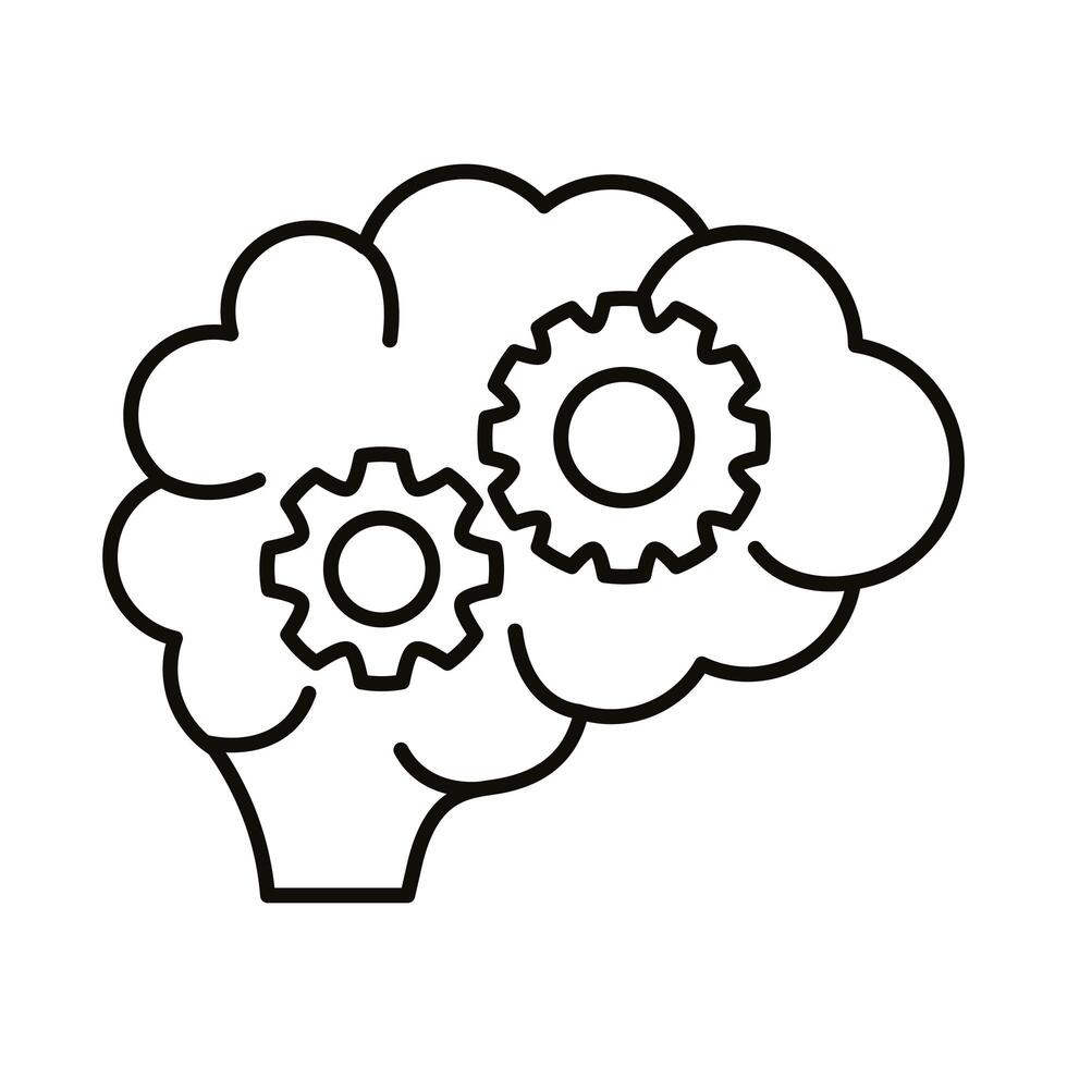 brain human with gears line style icon vector