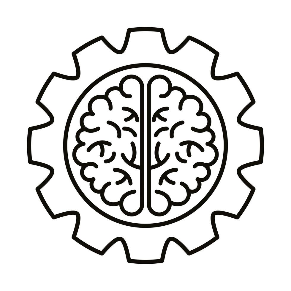 brain human with gear line style icon vector