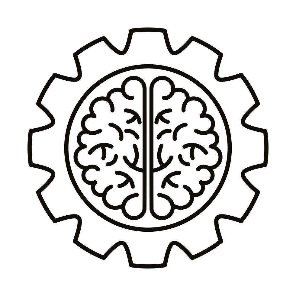 cerebro humano con icono de estilo de línea de engranajes vector