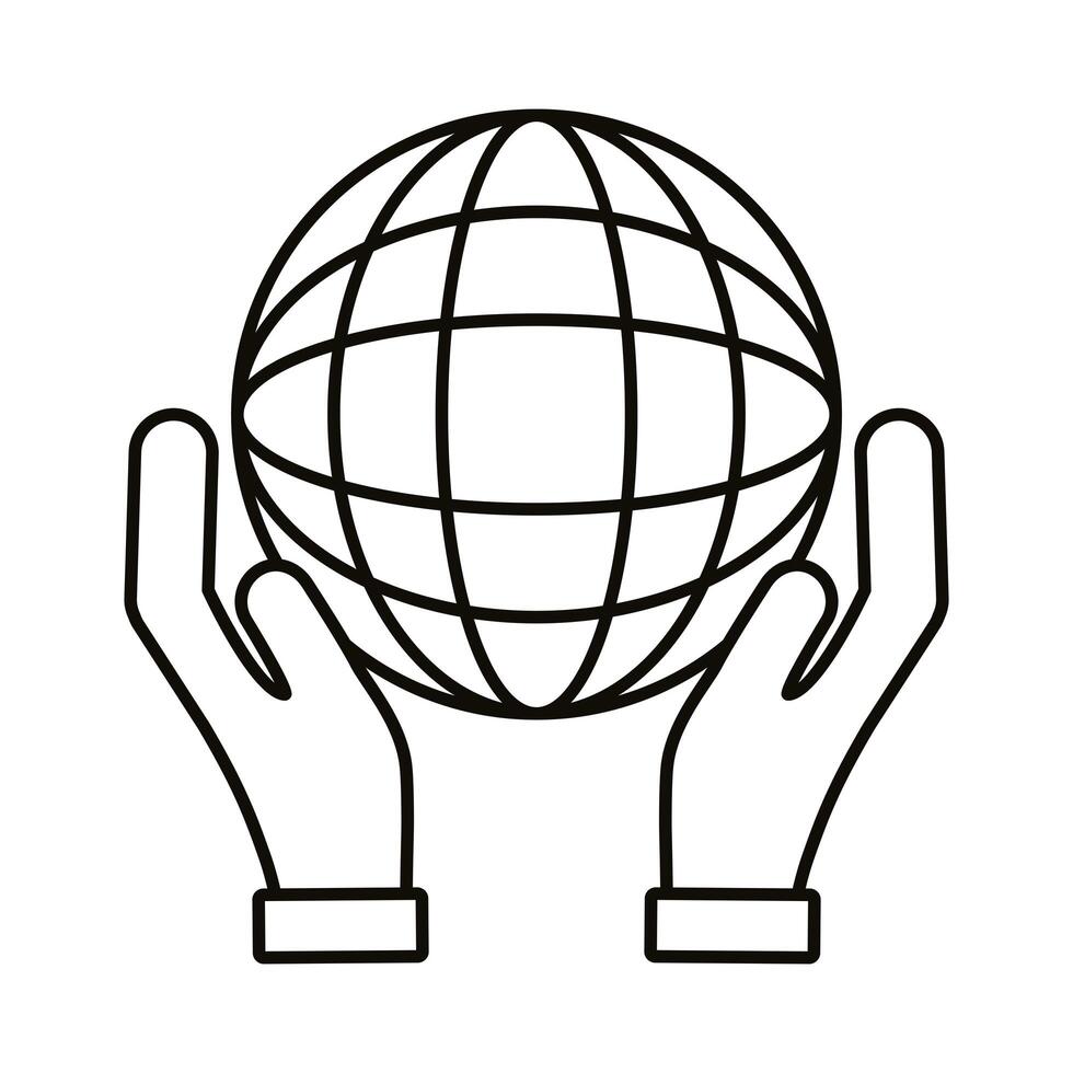 hands lifting sphere browser line style icon vector