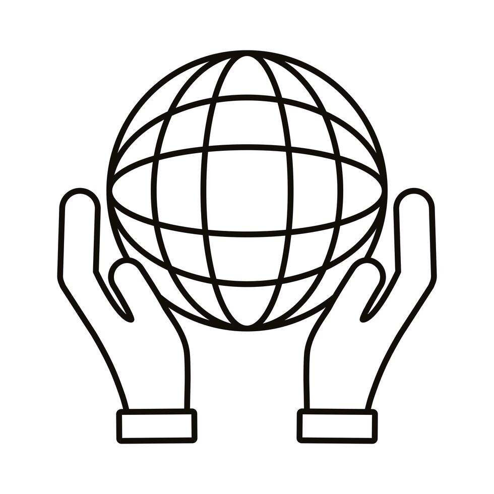 hands lifting sphere browser line style icon vector