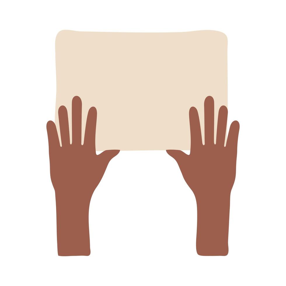 afro hands human protesting with banner flat style icon vector