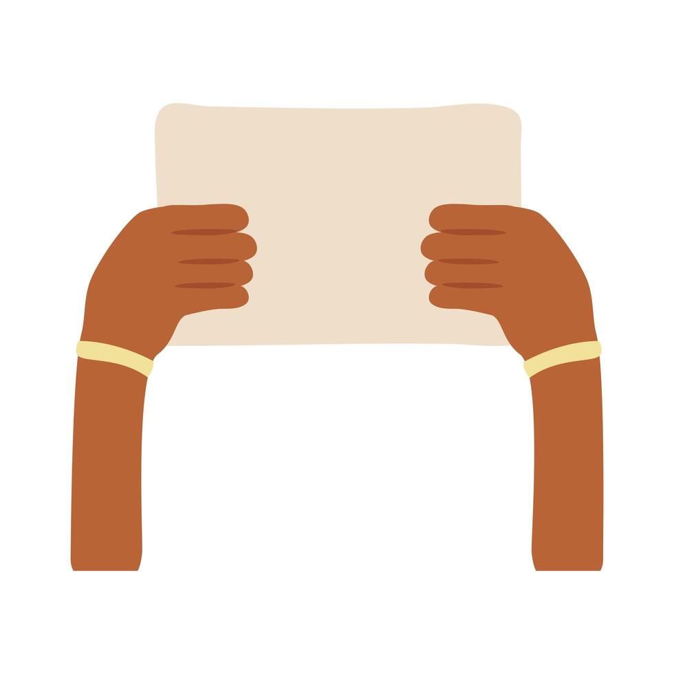 afro hands human protesting with banner flat style icon vector